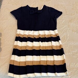 Janie and Jack Navy & Cream Striped Knit Dress with Tan Accents